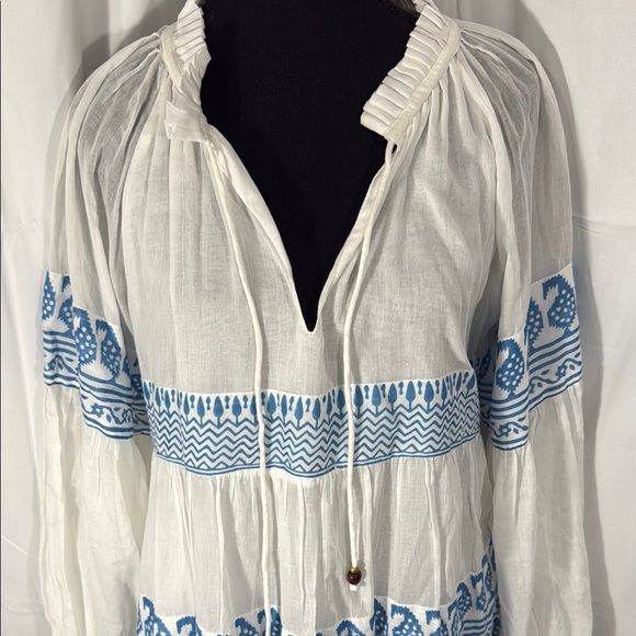 OLIPHANT WHITE BLUE EMBROIDERED TUNIC DRESS SIZE L - Picture 4 of 11